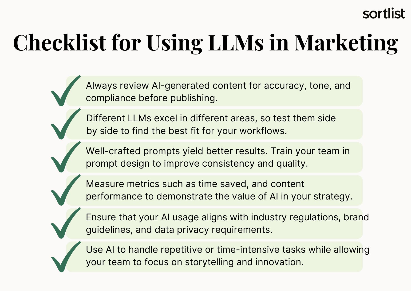 Checklist for Using LLMs in Marketing