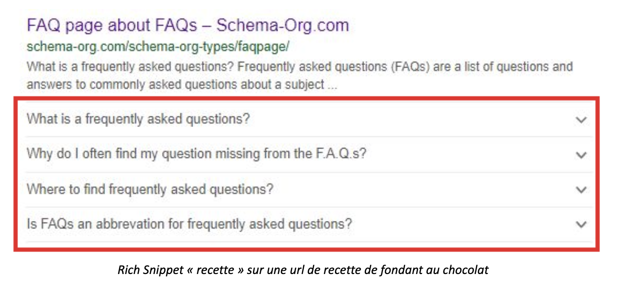 Exemple d'un rich snippet FAQ