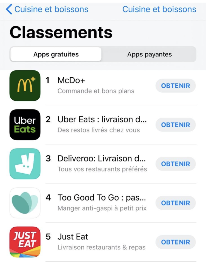 Classement App Store McDo