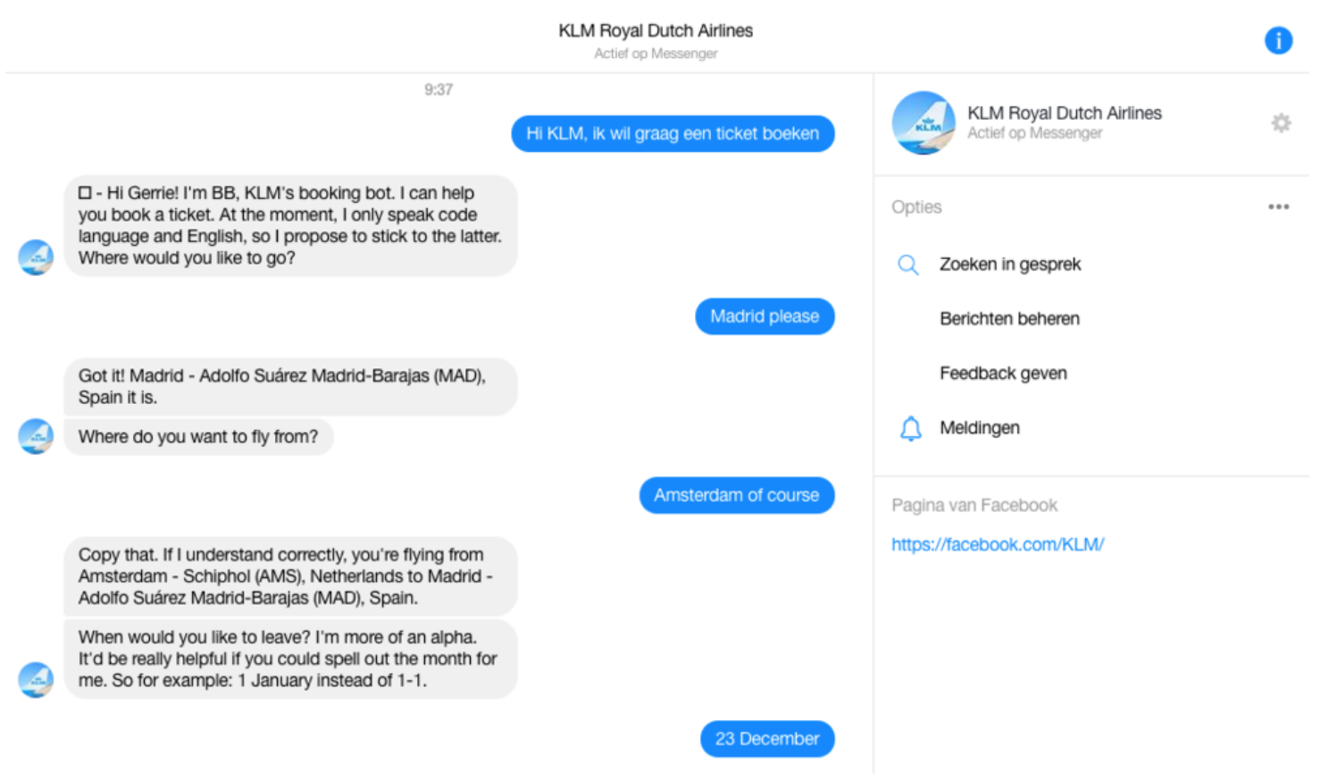 chatbot de klm