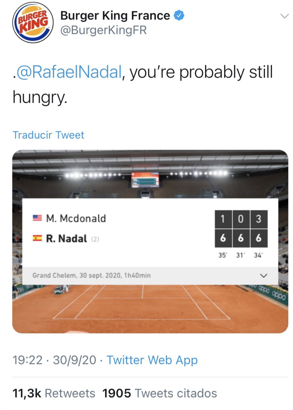 Burger King Tweet Roland Garros