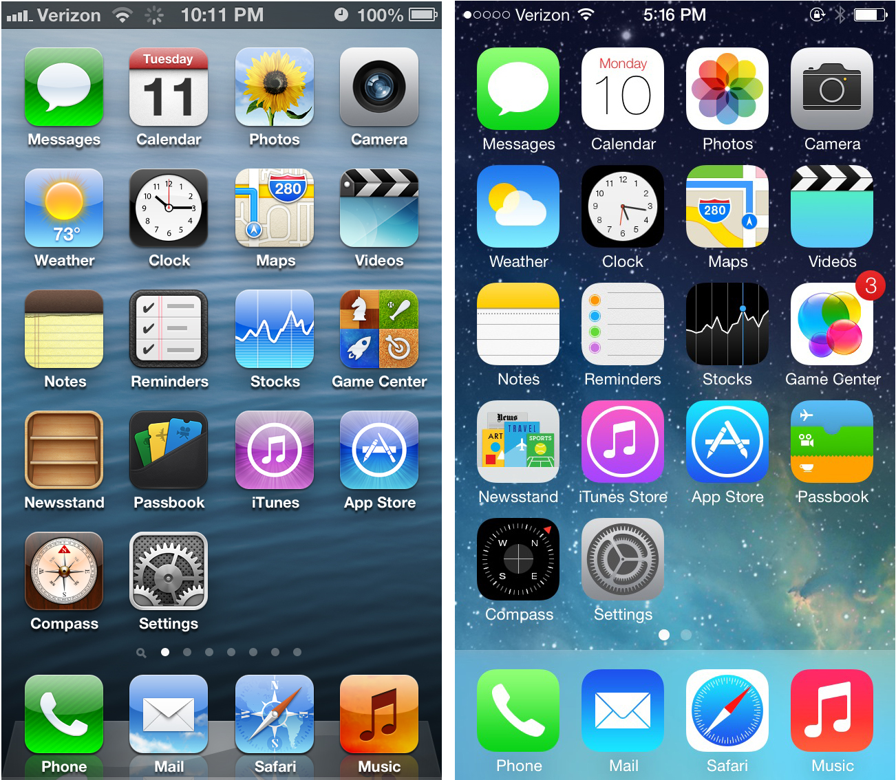 Flat Design : Exemple iOS 6 vs iOS 7 | Sortlist Blog