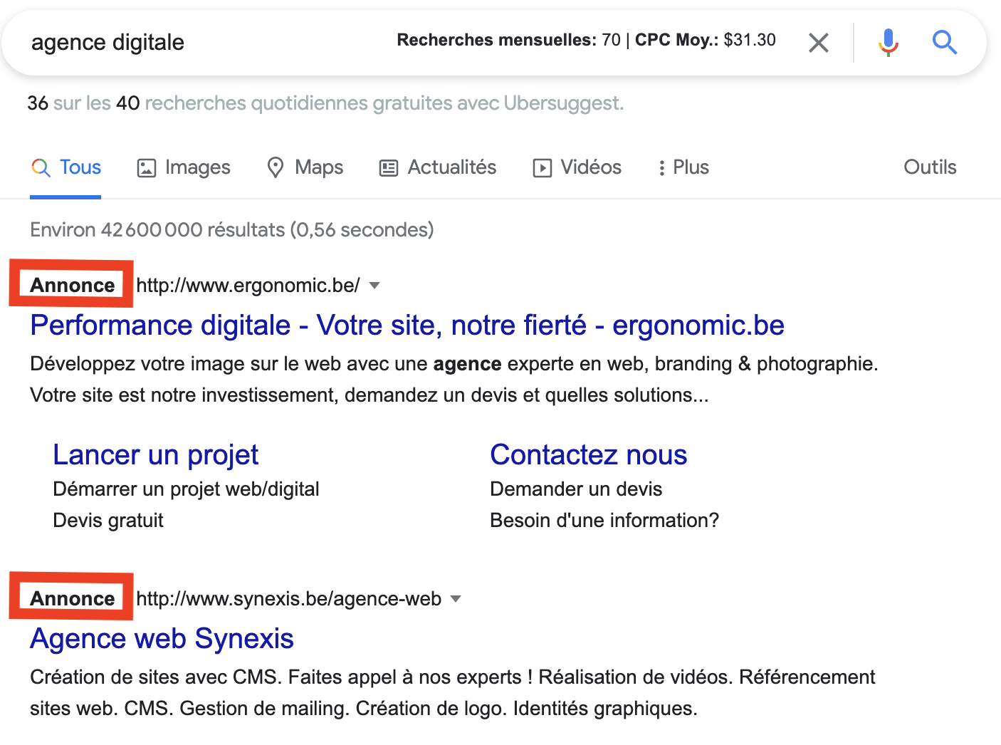 exemple liens sponsorisés