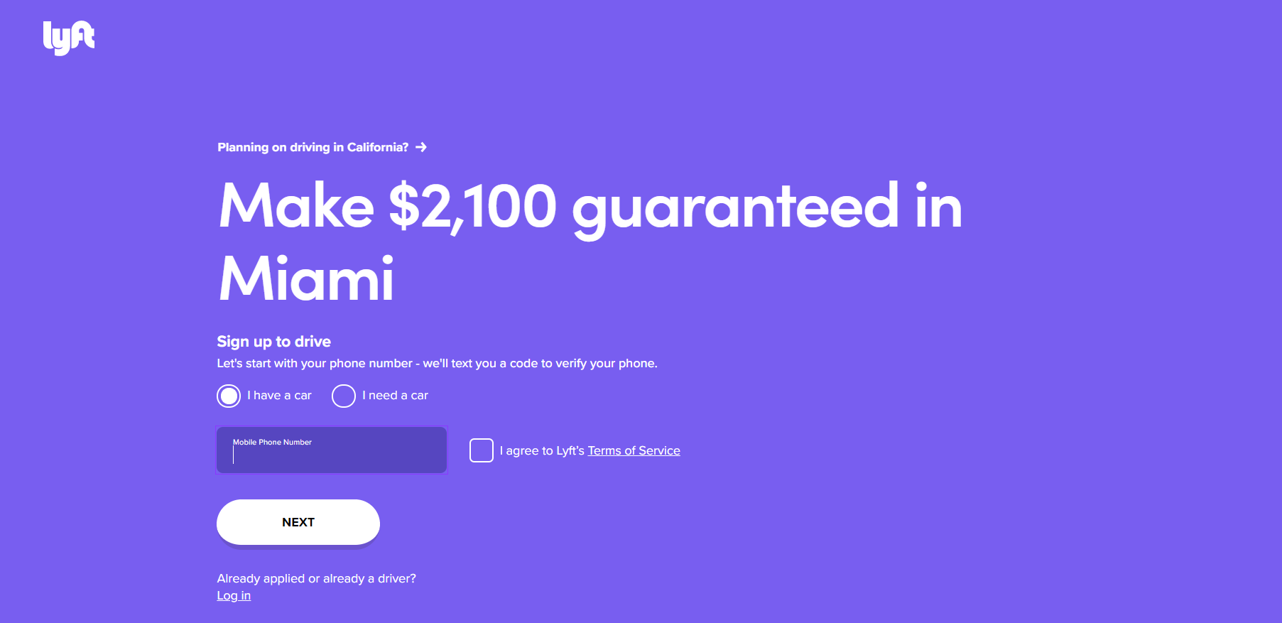 landing page exemple Lyft