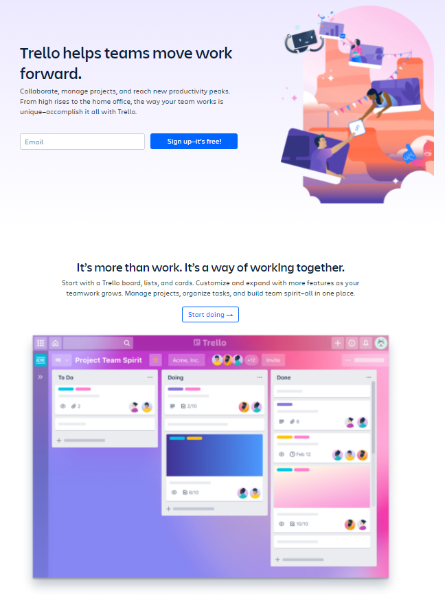 landing page exemple Trello