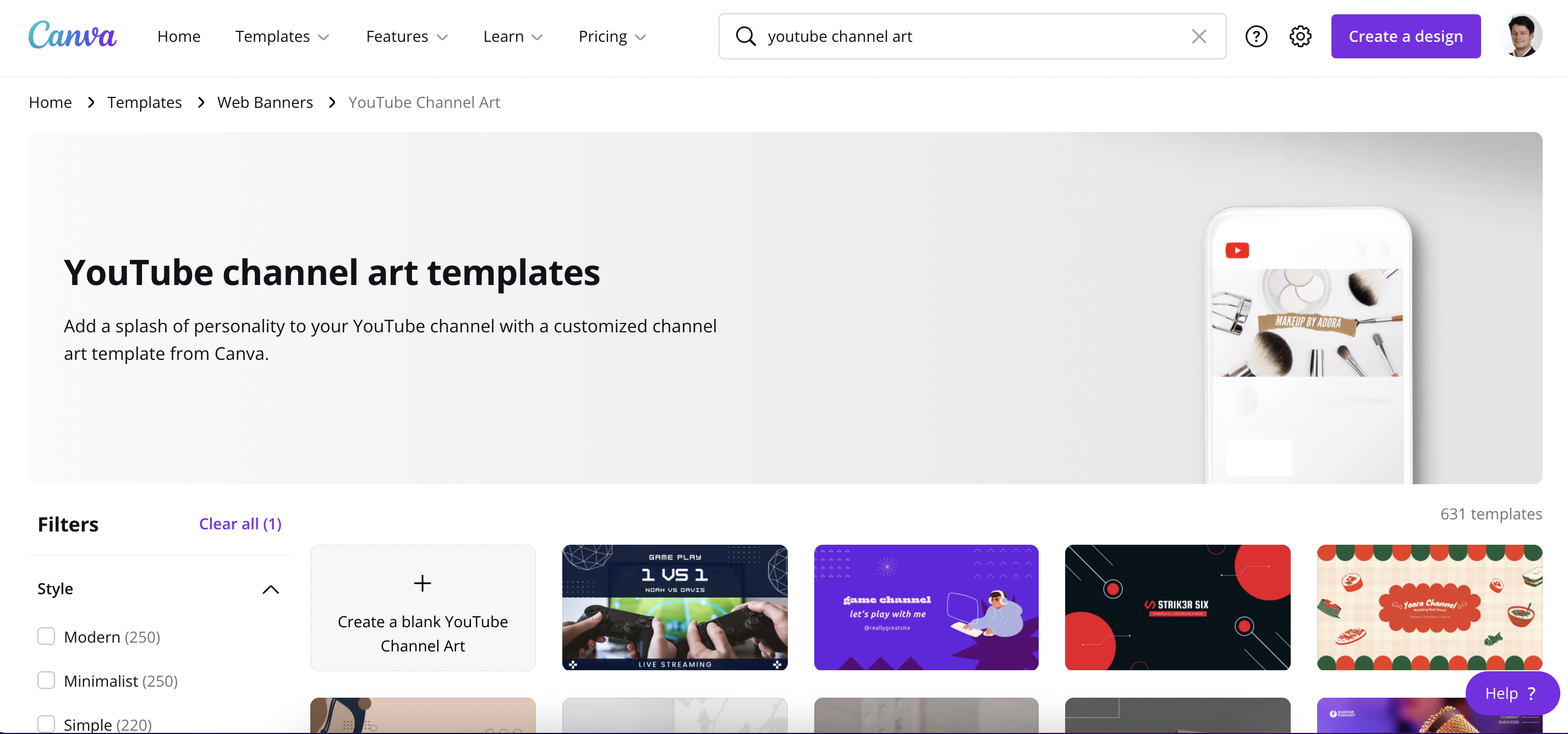 bannière youtube canva