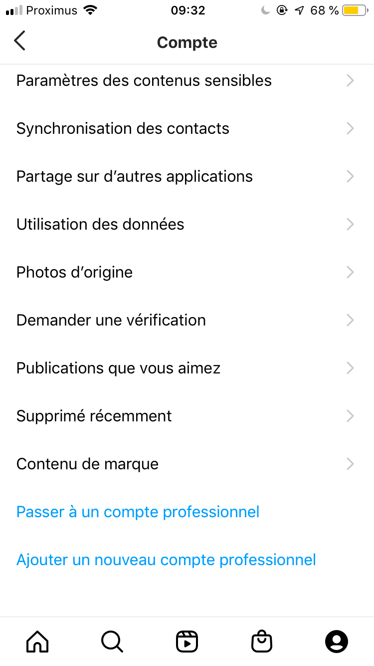 compte professionnel instagram