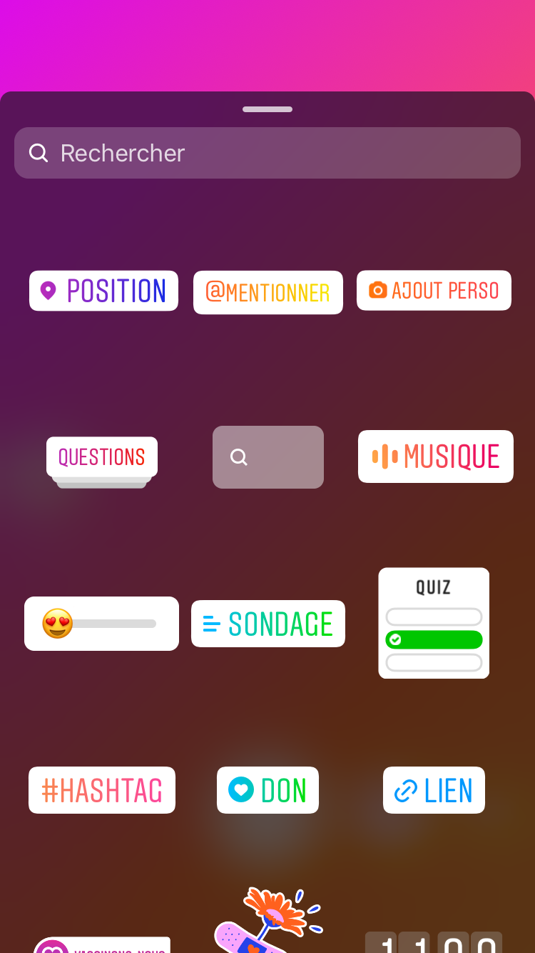 éléments d'une story intagram