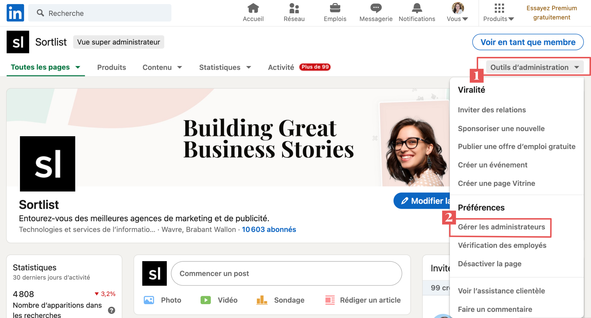 gérer les administrateurs sur LinkedIn