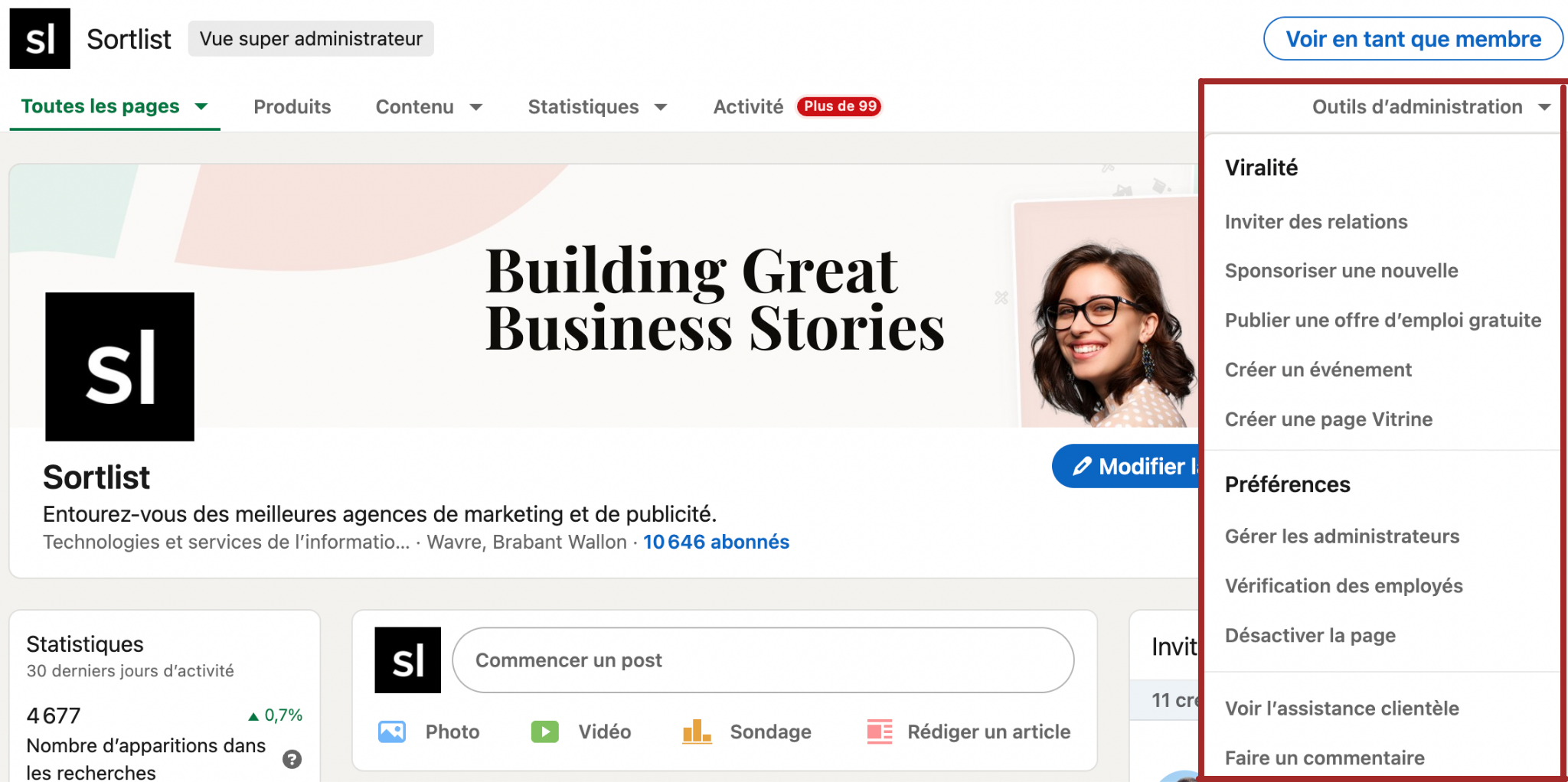 outils administrateur linkedin