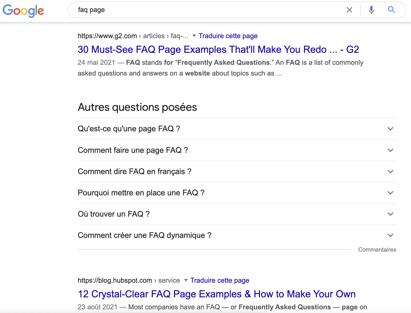 exemple faq dans le serp