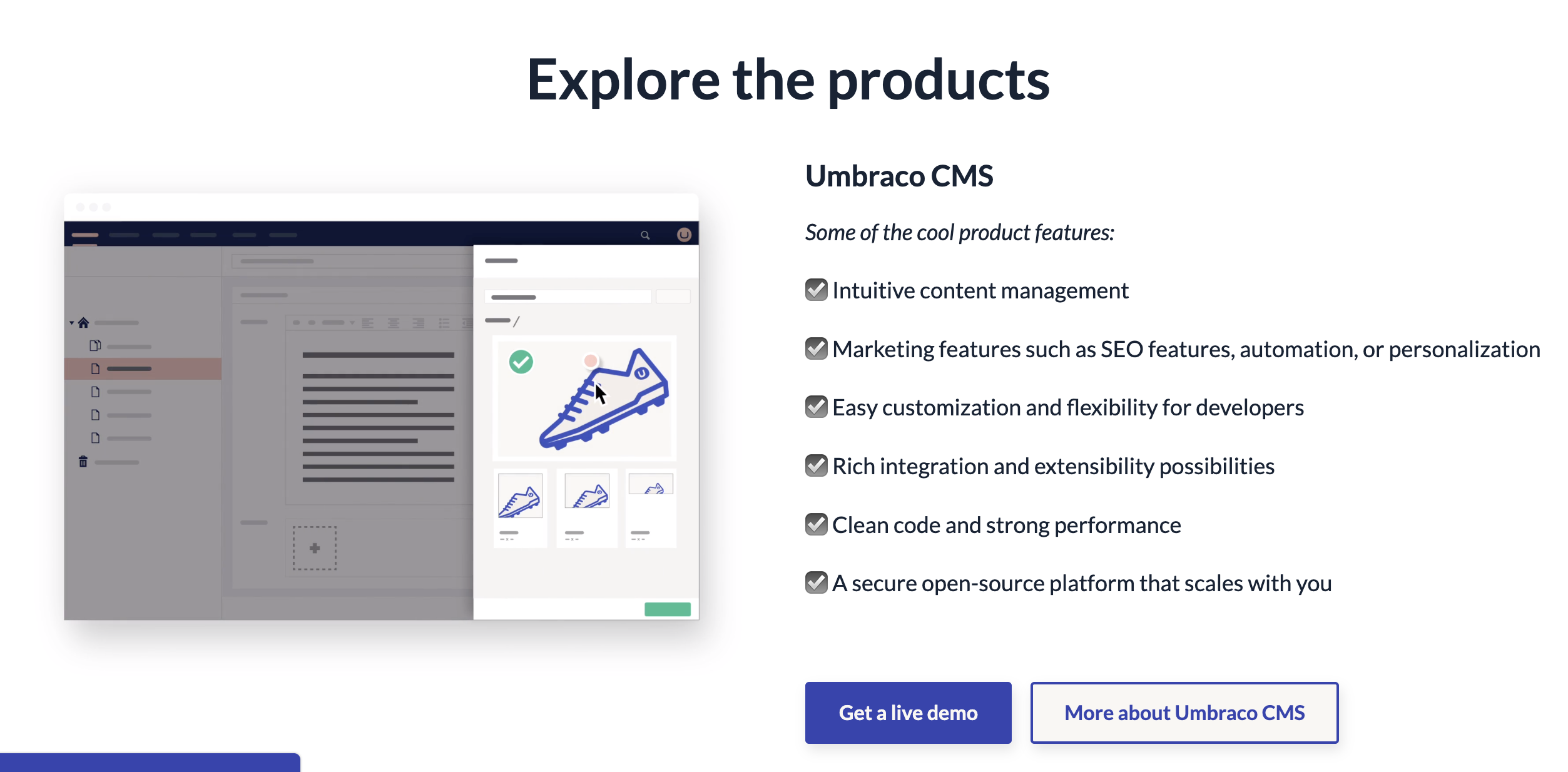 explorer le produit d'umbraco
