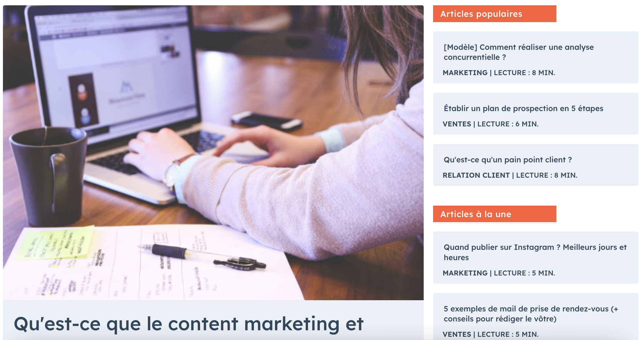 exemple d'articles exposés sous forme de liste