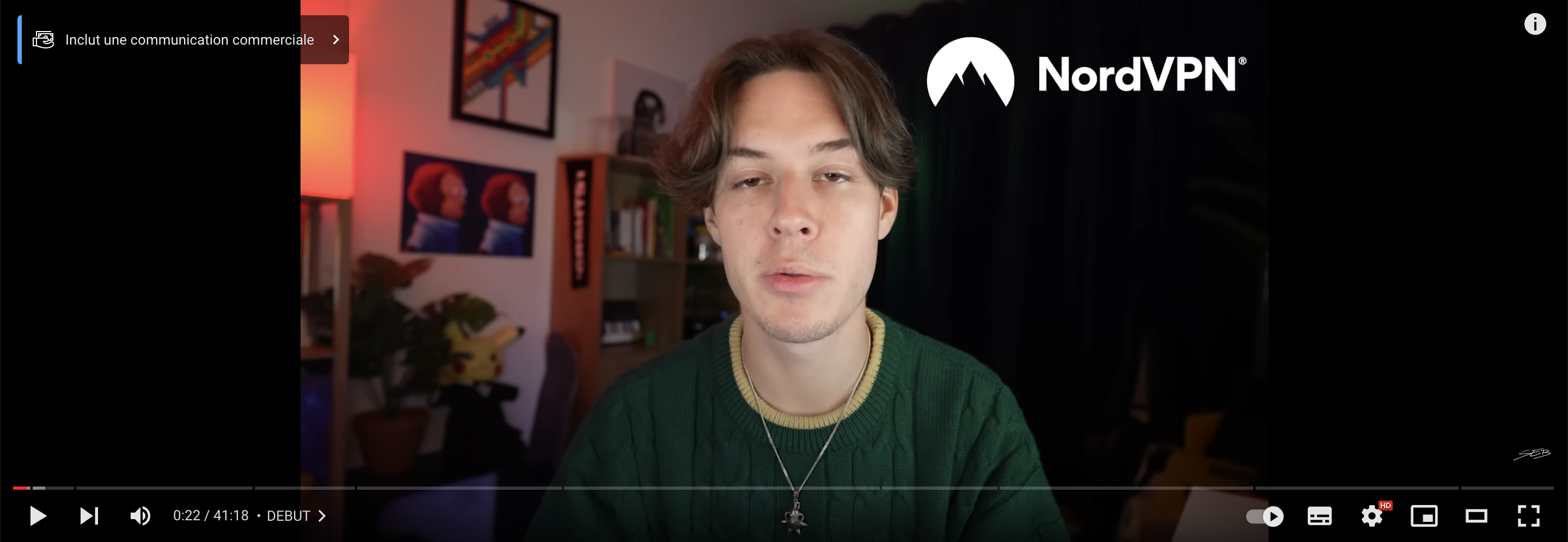 Exemple de placement de produit NordVPN sur YouTube Seb | Sortlist Blog
