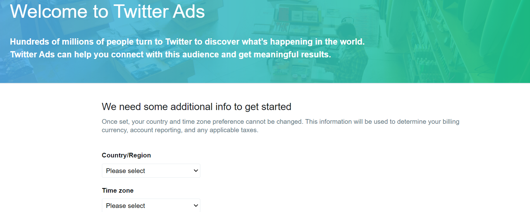 Page d'accueil Twitter Ads