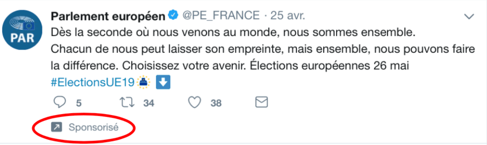 Exemple de tweet sponsorisé