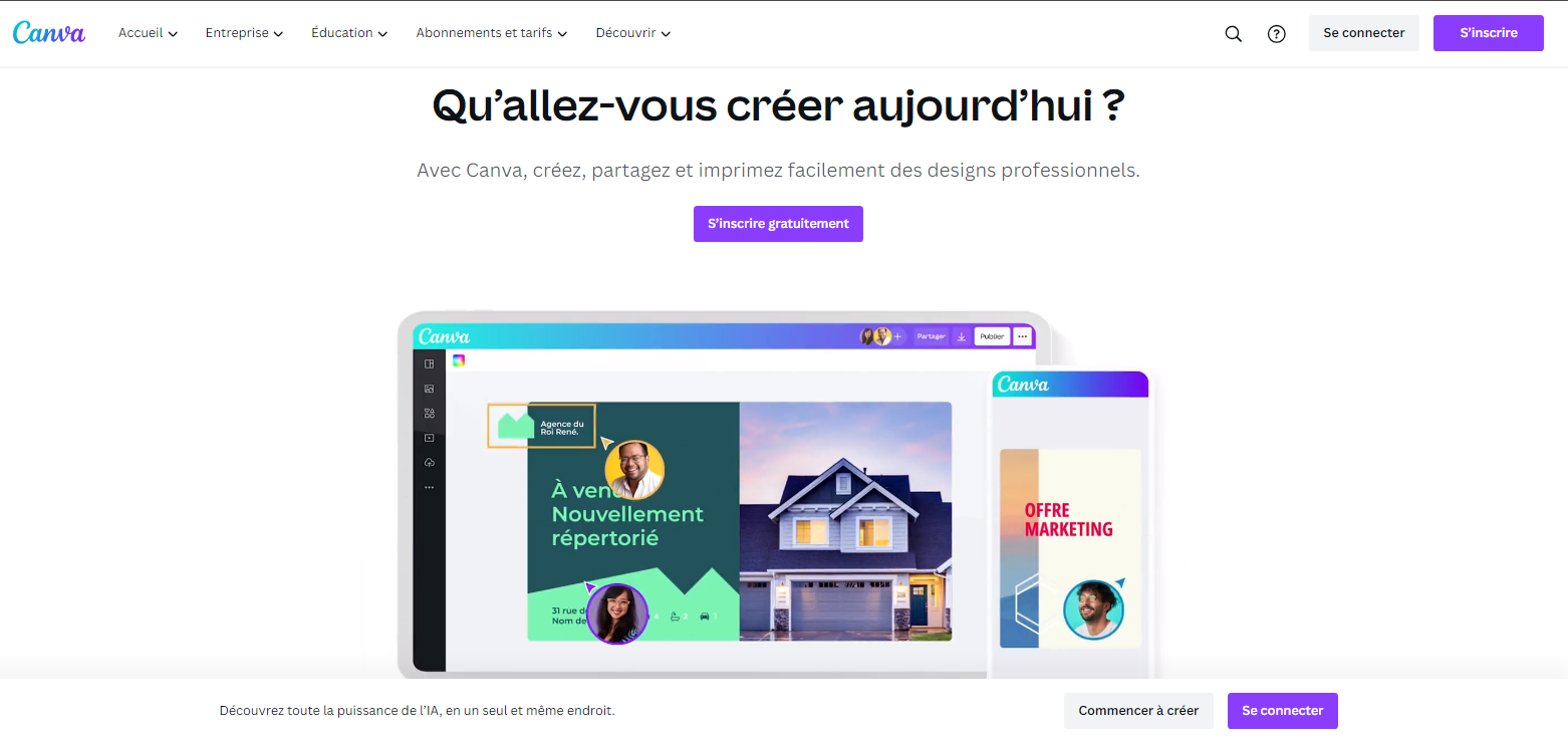 page d'accueil Canva