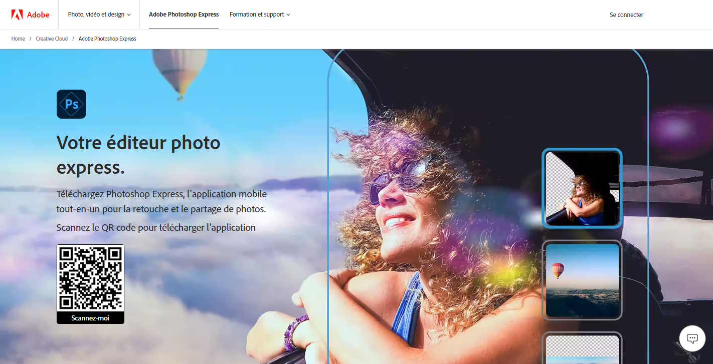 page d'accueil Photoshop Express Editor