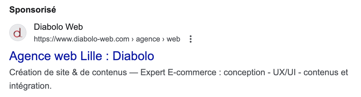 Exemple d'annonce sur Google