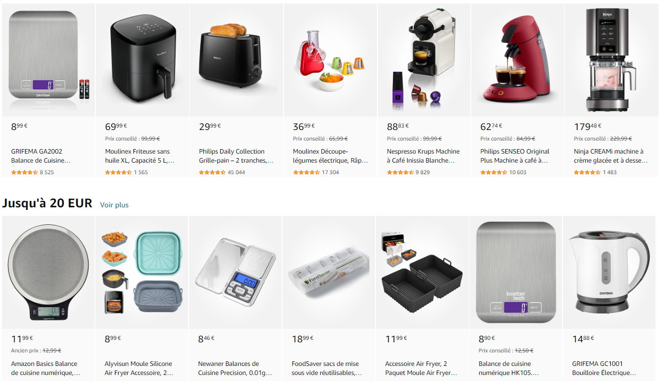 Exemples de prix sur Amazon