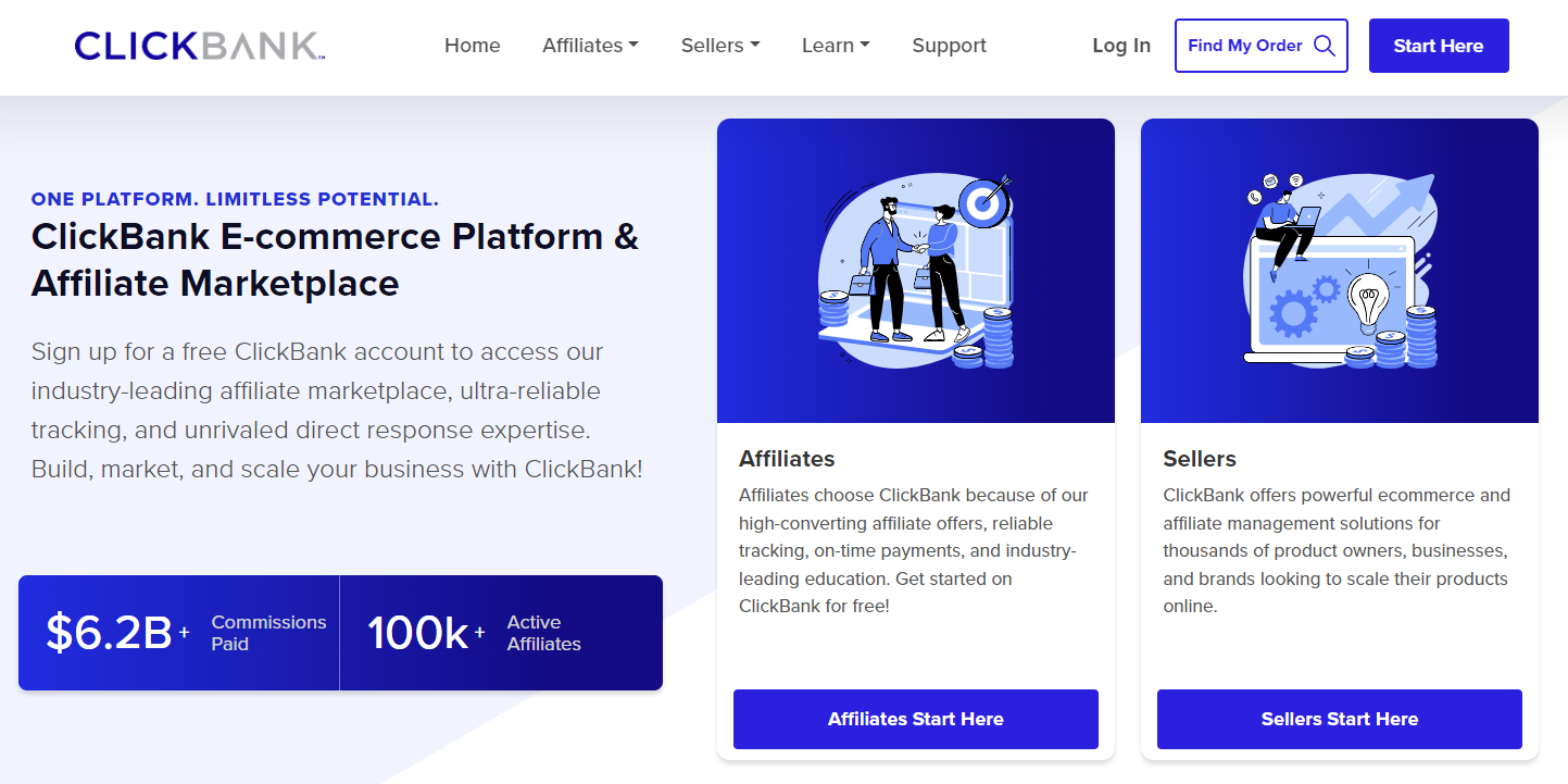 page d'accueil ClickBank
