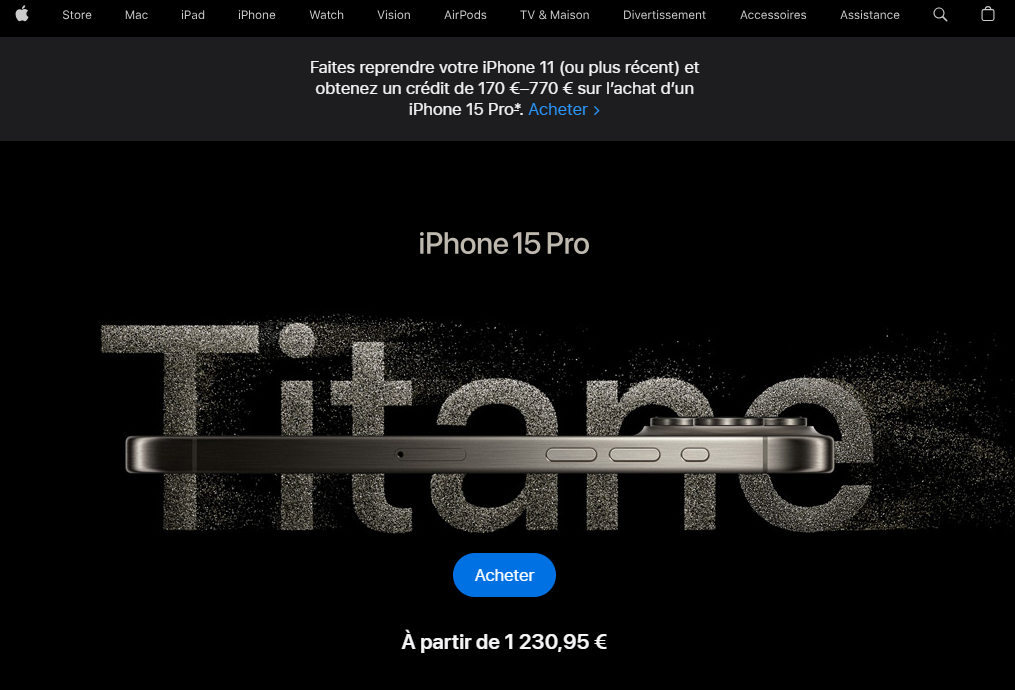 Exemple de stratégie de prix sur le site d'Apple