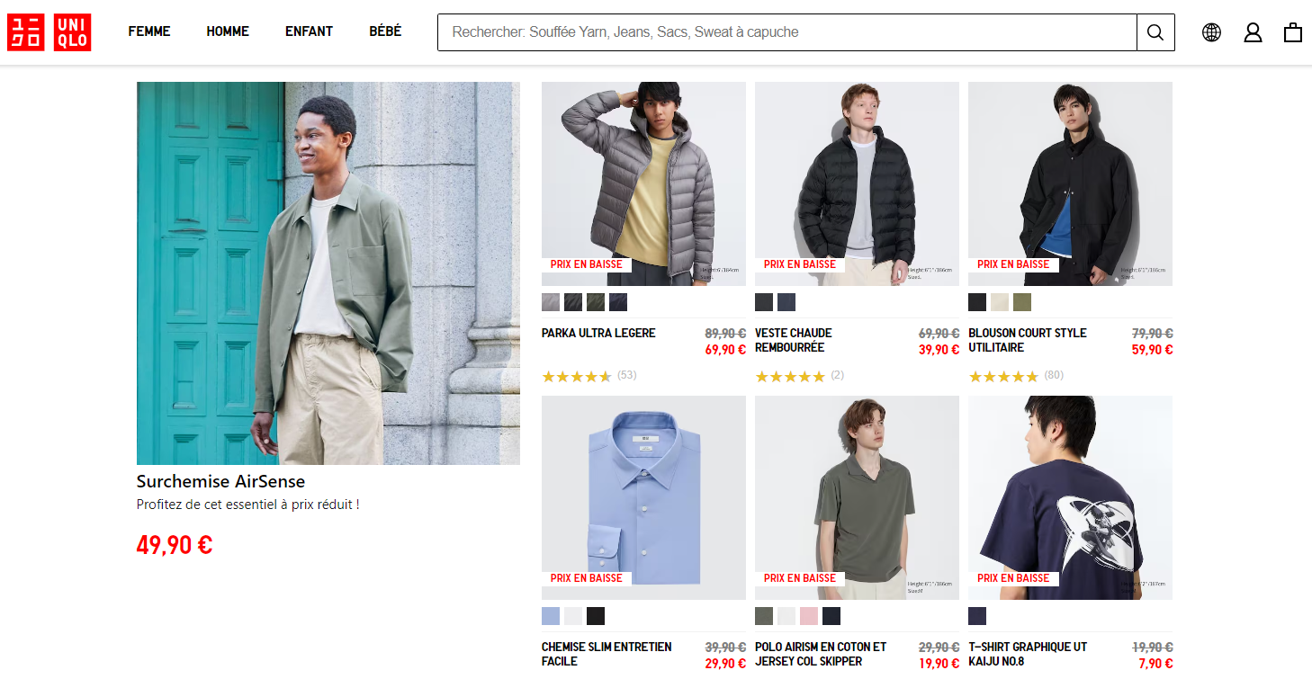 Exemples de prix sur Uniqlo
