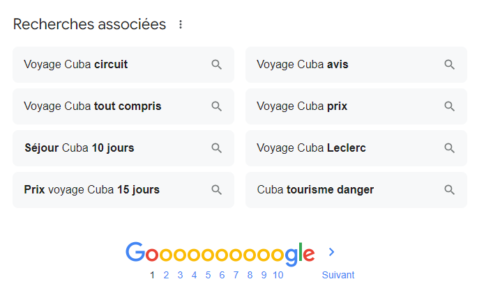 Recherches associées tout en bas des résultats de recherche