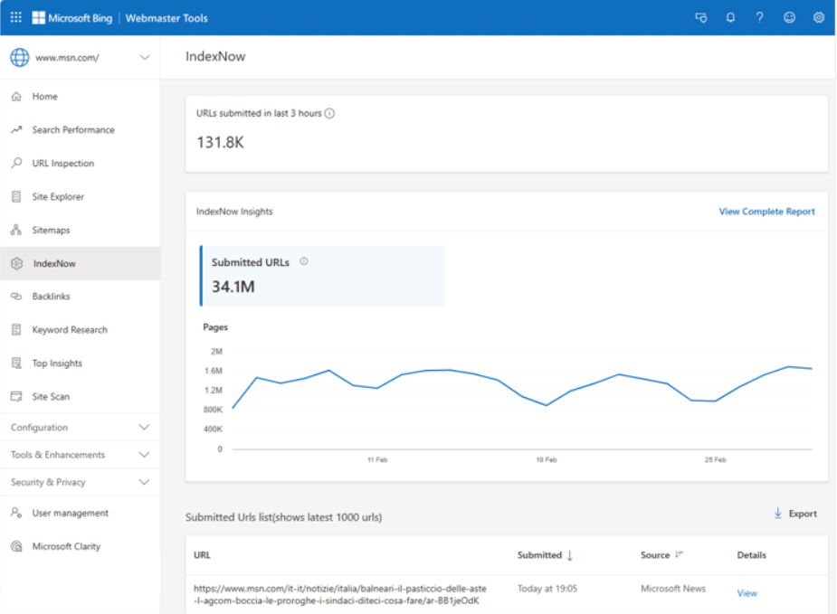 Bing Webmaster Tool indexation web