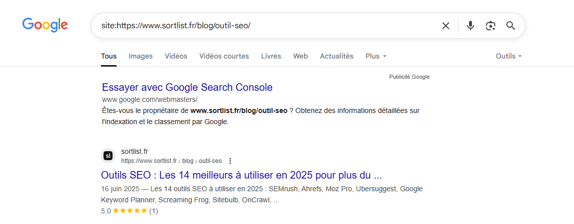 exemple indexation web page Google