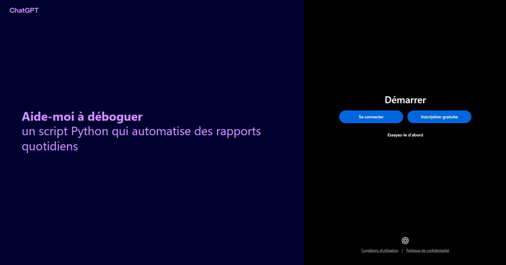 interface accueil chatgpt