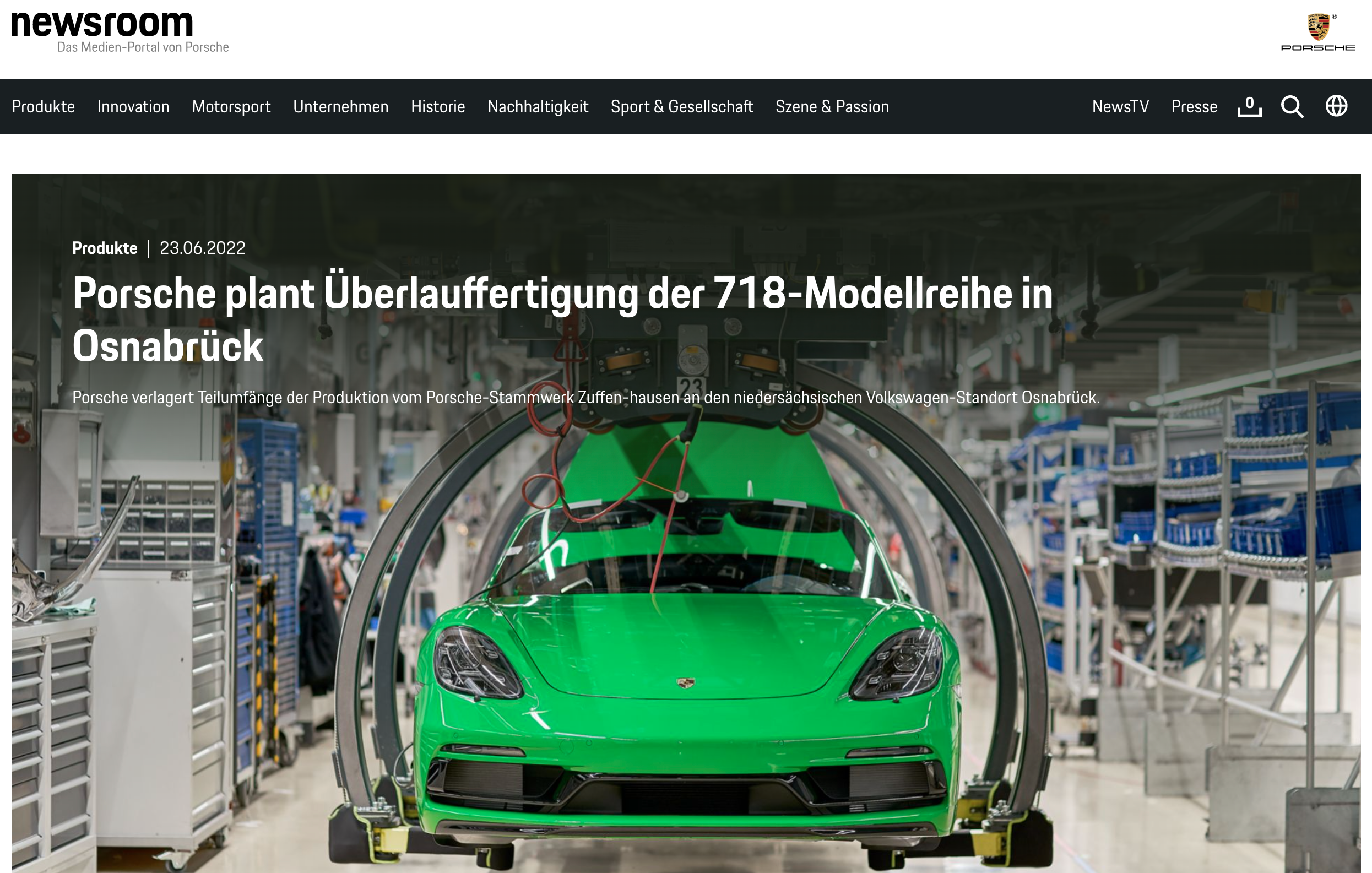 screenshot newsroom porsche, beispiel für digitale pr