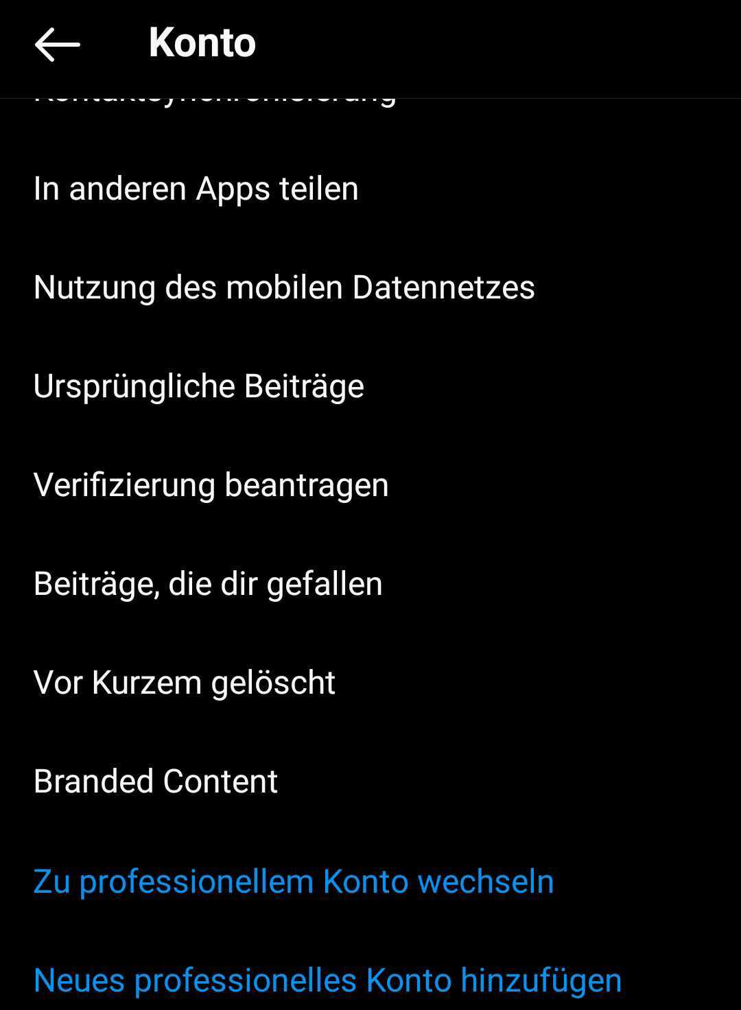 kontoeintstellungen Instagram