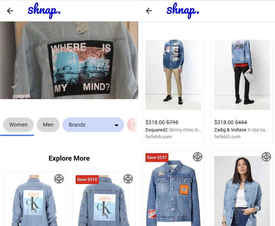 visuelle suche in der shnap-app