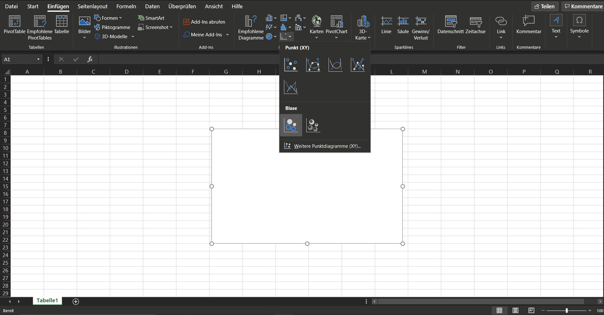 Blasendiagramm excel screenshot