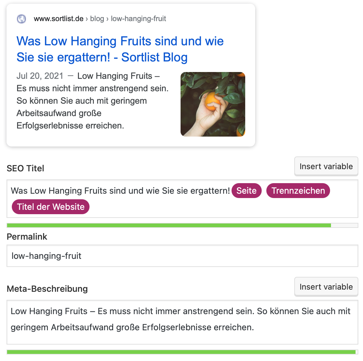 meta Daten und slug in wordpress