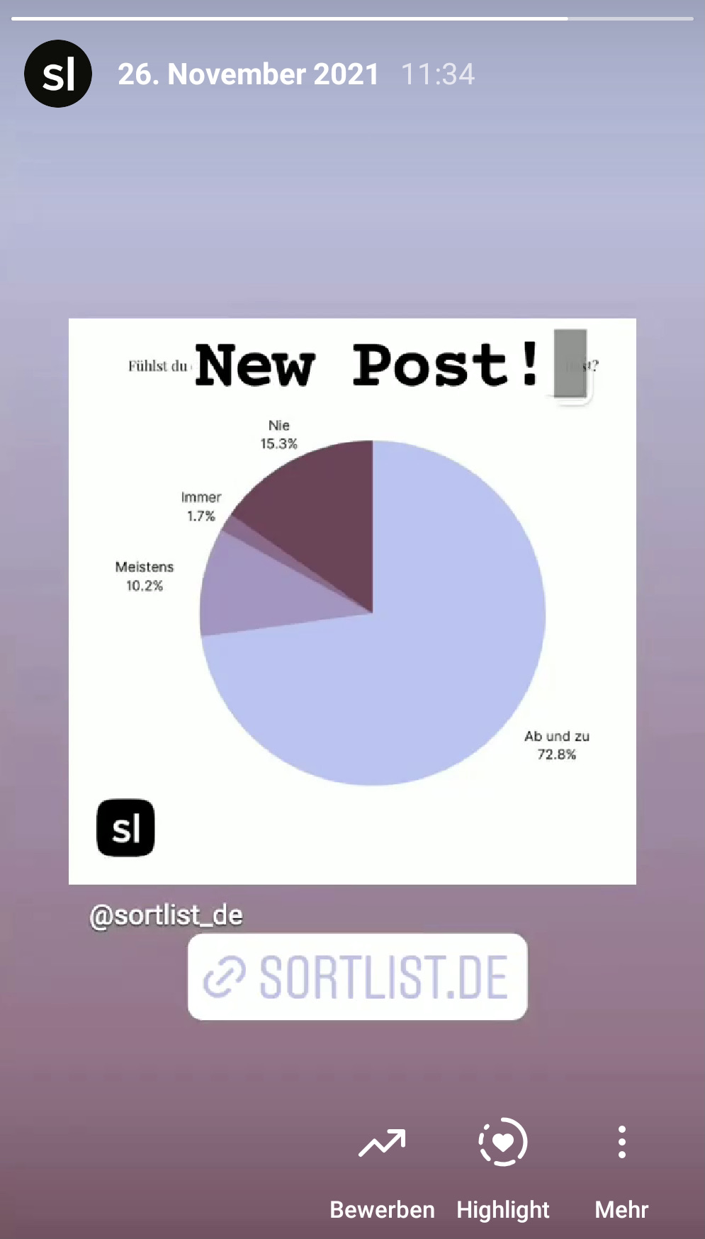 Werbung für blogpost in insta story