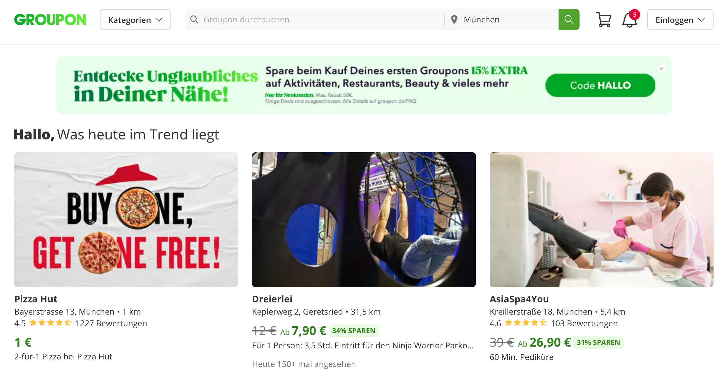 online-shop optimieren: startseite groupon screenshot