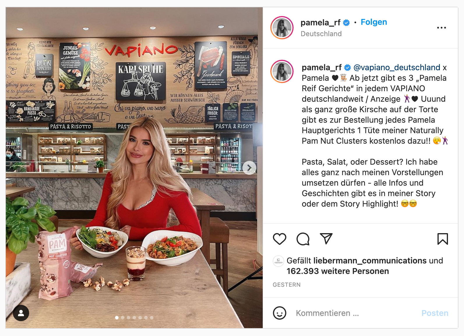 vapiano werbung von pamela reif auf insta