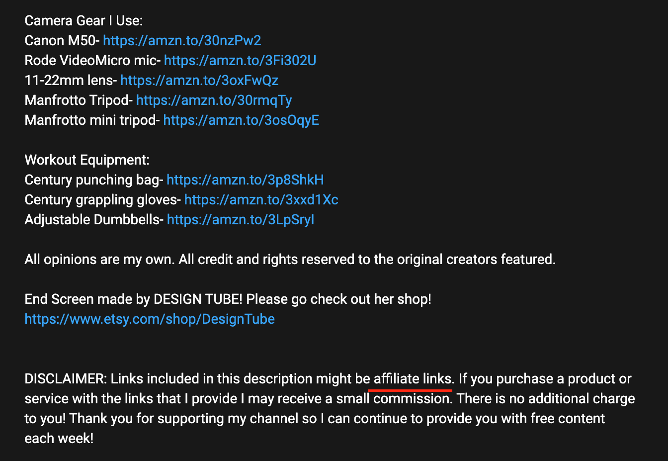 affiliate links in einer youtube videobeschreibung