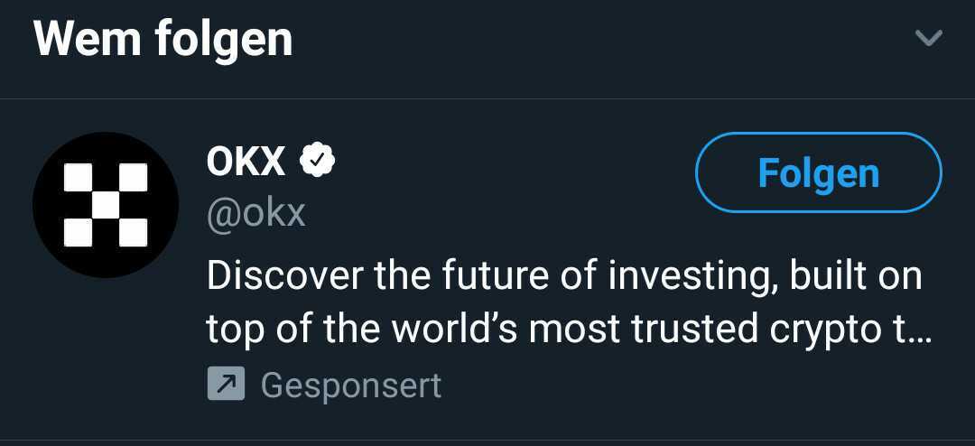 twitter werbung gesponserter account @okx als beispiel, screenshot