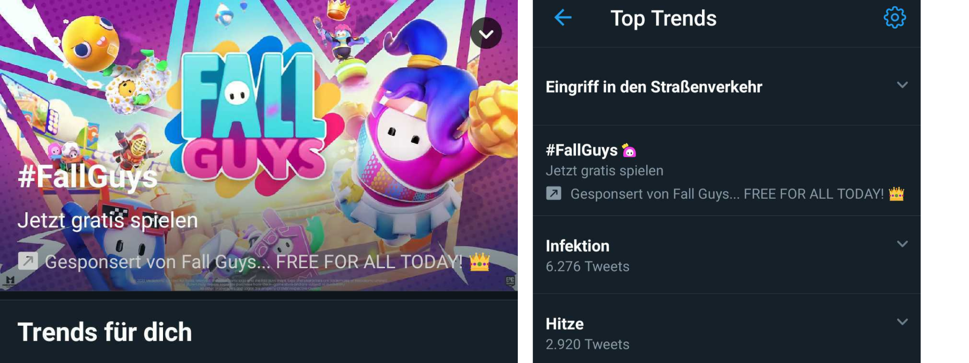 gesponserter trend von fall guys, twitter werbung