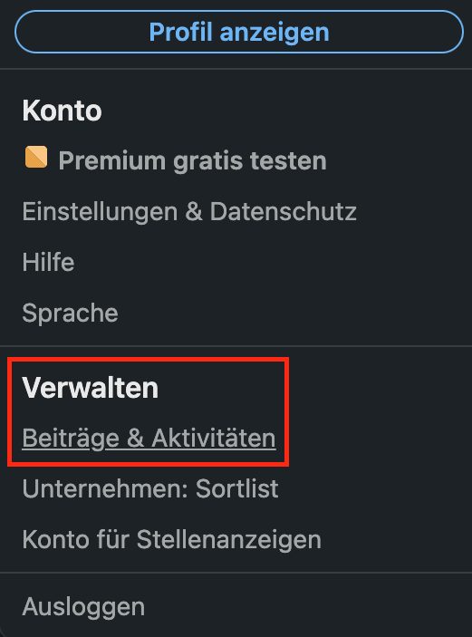 linkedin verwalten screenshot