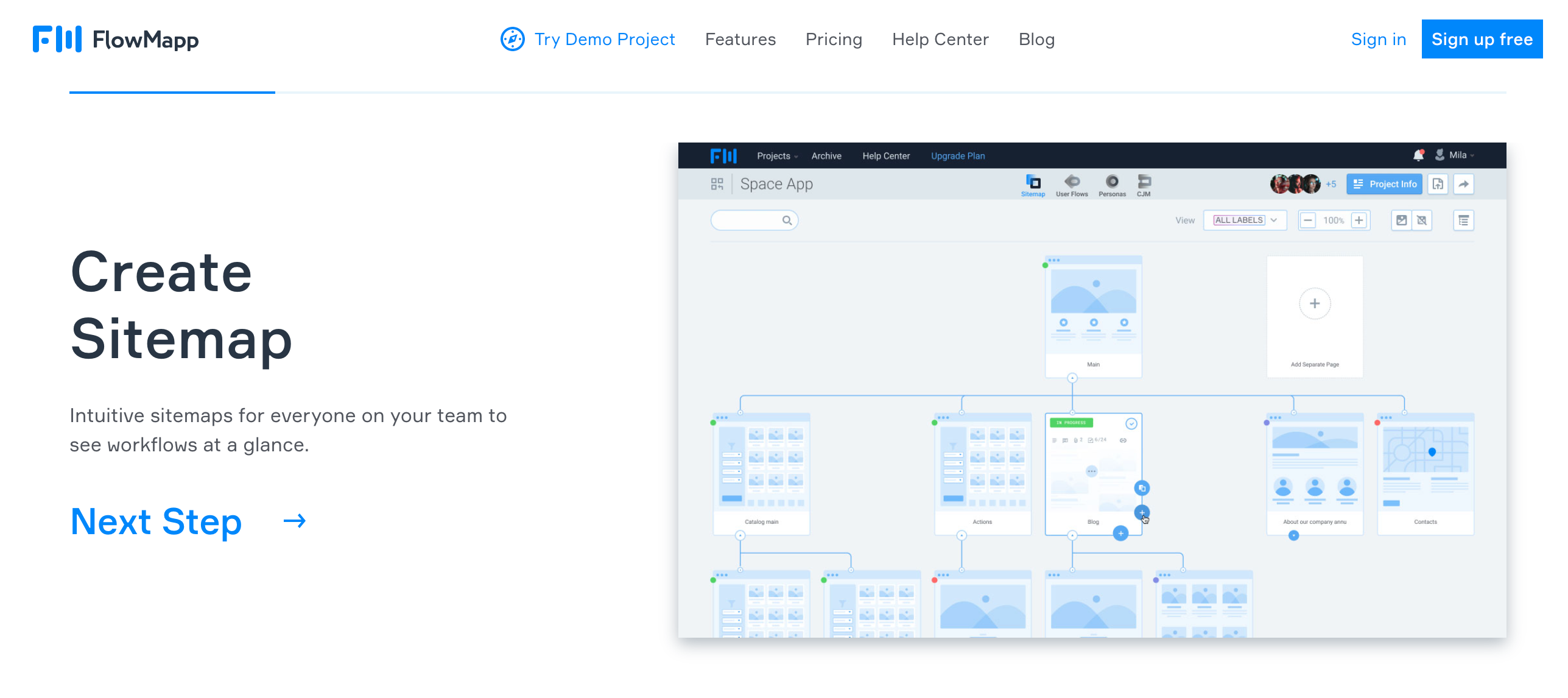 flowmapp zur erstellung der website-struktur, screenshot
