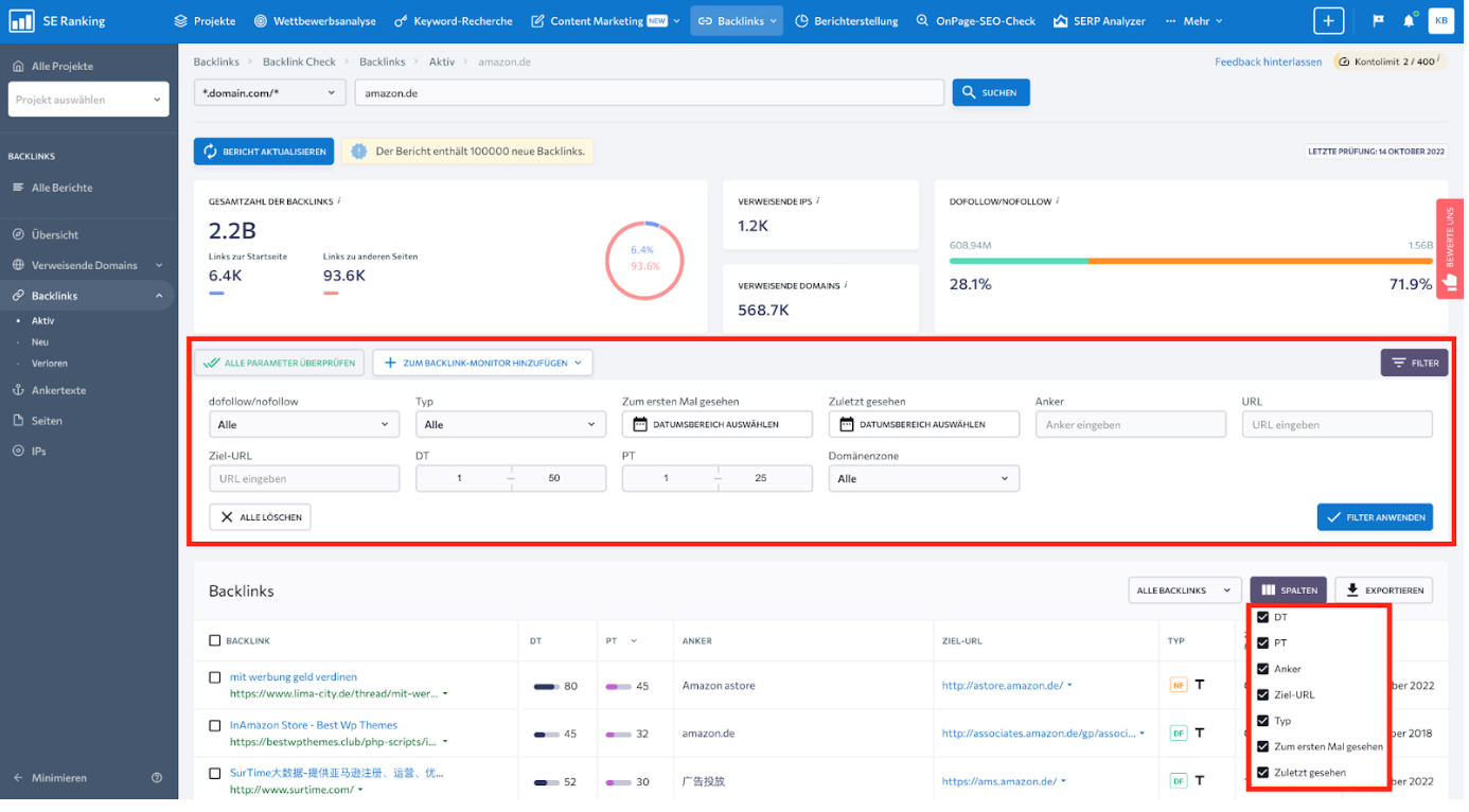 toxische backlinks mit se ranking finden