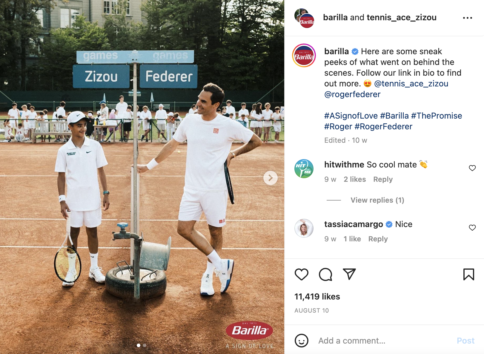 Sport und Social Media: Roger Federer für Barilla