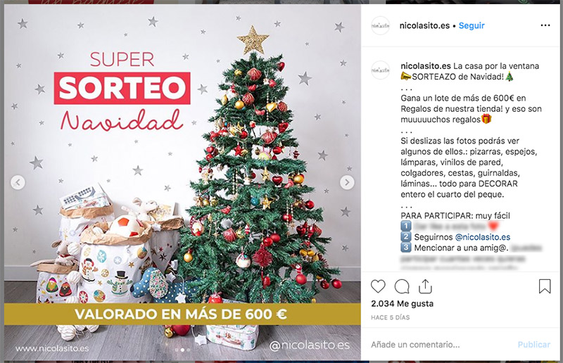 Sorteos navideños en redes sociales