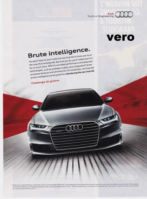 También son un buen ejemplo los anuncios de grandes marcas de coches (Audi, Nissan, BMW, etc.) que se publican en revistas.