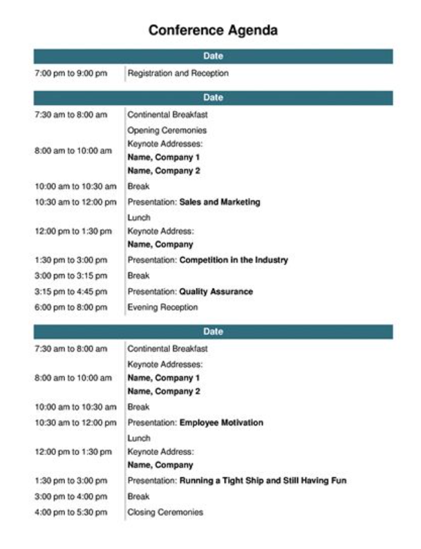 Planifica la agenda del evento