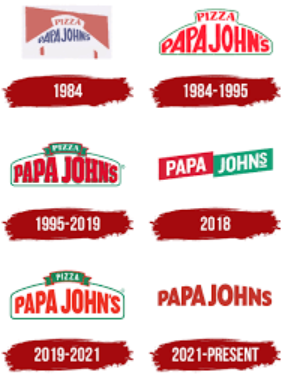 Papa Johns tiene uno de los rediseños más importantes de esta lista. Modificaron todo, desde la tipografía hasta los textos y las formas. Sin embargo, mantuvieron la paleta de colores para transmitir la esencia de la marca.